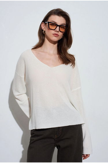 DILVIN Women's V-neck Ribbed Knit Sweater