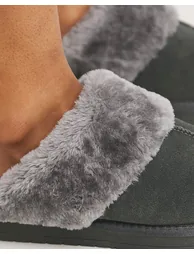 Faux Fur Lined Suede Mule Slipper Wide - 2