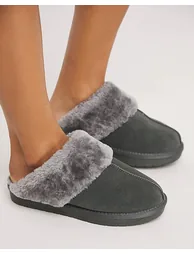 Faux Fur Lined Suede Mule Slipper Wide - 3