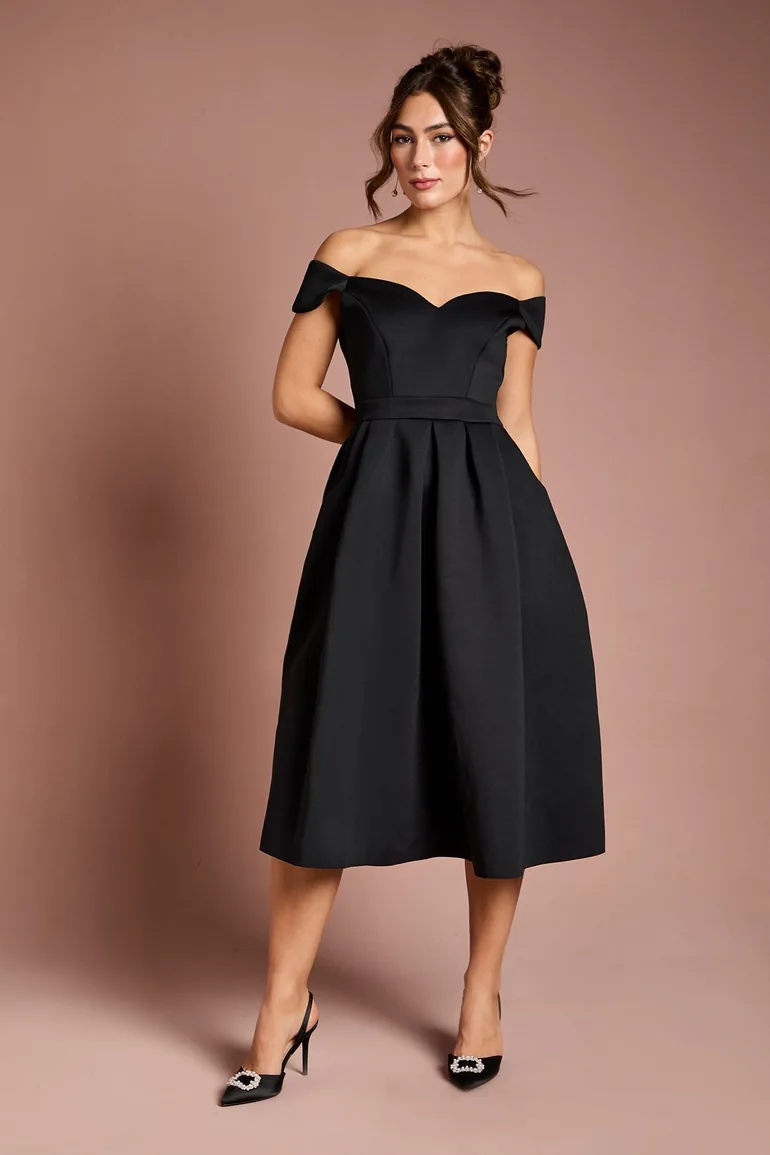 Scuba Sweetheart Neckline Midi Dress