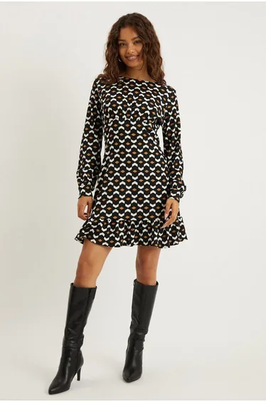 Petite Geo Frill Hem Mini Dress​