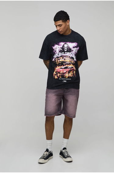 Relaxed Tinted Denim Shorts - pink