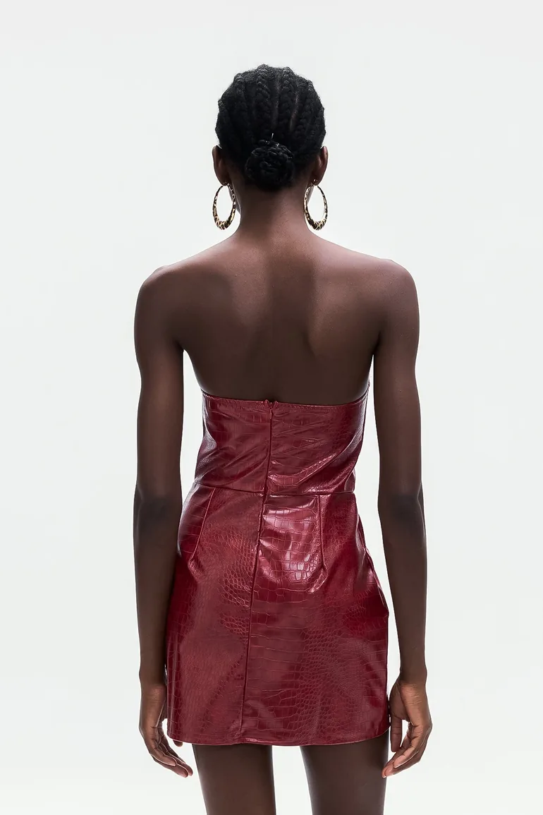 red crocodile dress VAL PU MINI DRESS IN CROC PRINT