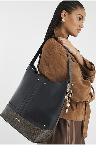 Black Curve Top Charm Shoulder Bag