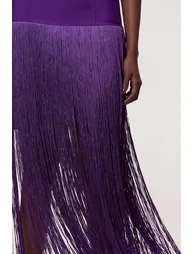 فستان محبوك بحواف شراشيب لون أرجواني  - 2