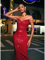 Burlita Strapless Crystal Sequin Midi Dress - 4