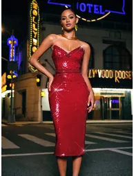 Burlita Strapless Crystal Sequin Midi Dress - 2