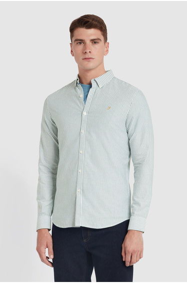 Brewer Striped Long Sleeve Shirt Dark Ocean Green