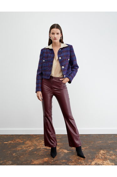 Metallic Buttoned Pocket Detail Tweed Glitter Jacket