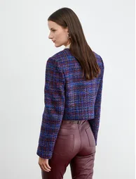 Metallic Buttoned Pocket Detail Tweed Glitter Jacket - 3