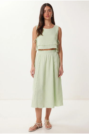 ISTANBUL Cotton Sleeveless Blouse And Midi Skirt Set