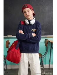 Navy Blue Boys' Plain Knitted Sweatshirt - 1