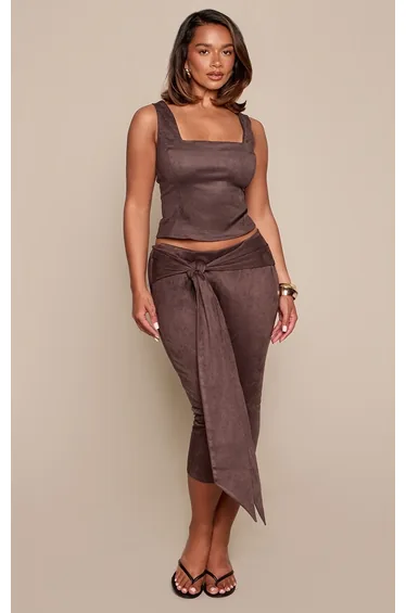 Shape Chocolate Suede Wrap over Capri Trouser