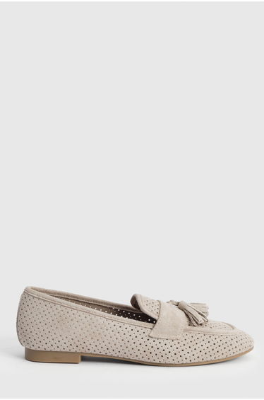 Carmen Faux Suede Cutwork Tassel Soft Loafers
