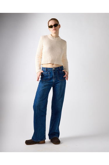 Dark Blue Stonewash Wide Leg Jeans