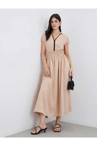 Plain Short Sleeves Kaftan Maxi Dress