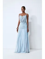 Signature Look Blue Cowl Neck Semi-sheer Maxi Dress