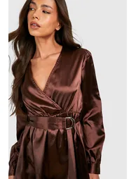Satin Wrap Playsuit - chocolate - 3