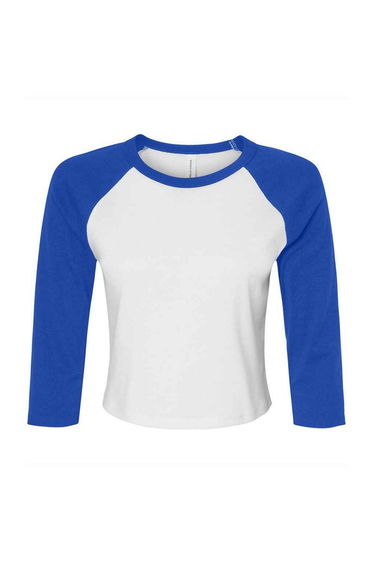 Bella + Canvas Womens/Ladies Raglan 3/4 Sleeve Crop T-Shirt - White/Royal Blue
