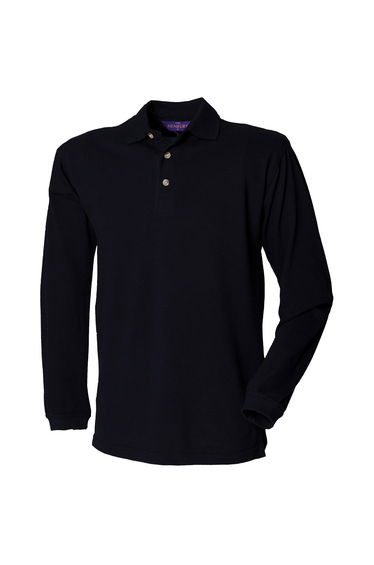 Henbury Mens Pique Long-Sleeved Polo Shirt - Navy