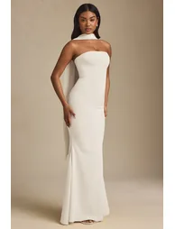 Scarf-Detail Strapless Gown in Ivory - 5