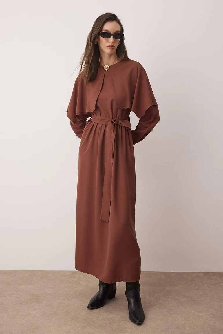 Brown Woven Terrycotton Dress