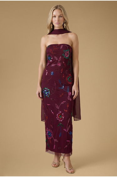 Floral Embellished Mesh Midaxi Dress