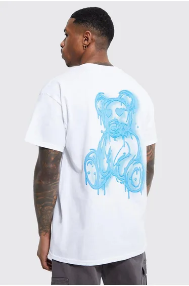 Regular Fit Spray On Teddy Graphic T-shirt - white