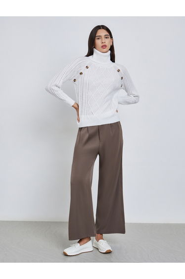 White Cable Knit Turtleneck Sweater