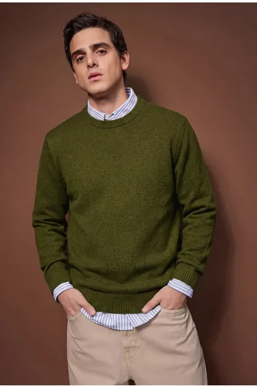 Khaki relaxed crew neck sweater