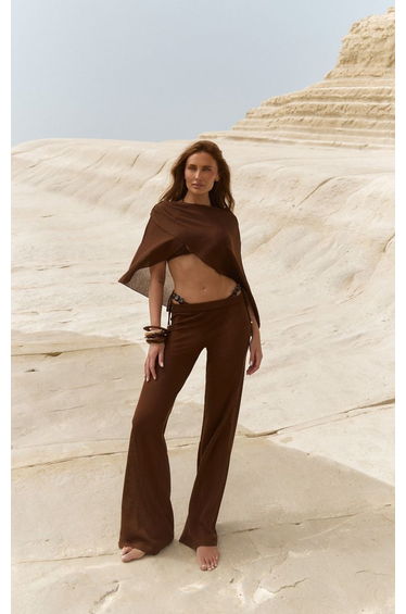 Chocolate Sheer Knit Wide Leg Trousers