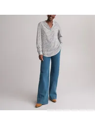 Floral V-Neck Blouse with Long Sleeves - 1