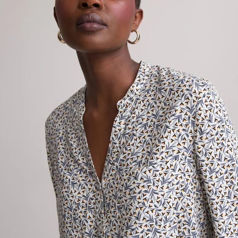 Floral V-Neck Blouse with Long Sleeves - 2