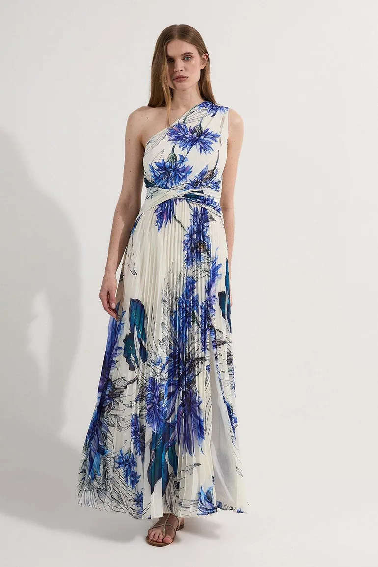 Petite Floral Pleated Crinkle Cut Out Woven Maxi Dress Karen Millen :  Dresses : VogaCloset Oman