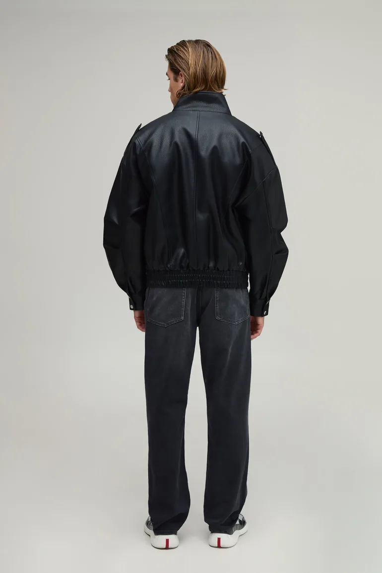 Boxy Fit PU Funnel Biker Jacket - black - 2