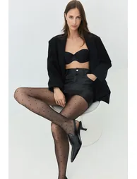 Thin Large Size Dot Patterned 20 Denier 2-Piece Pantyhose - 5