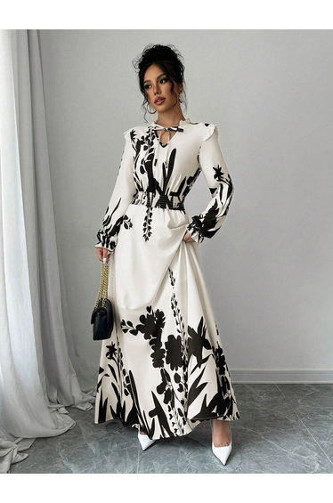 Women Floral Printed Ruffle Detail Maxi Dress