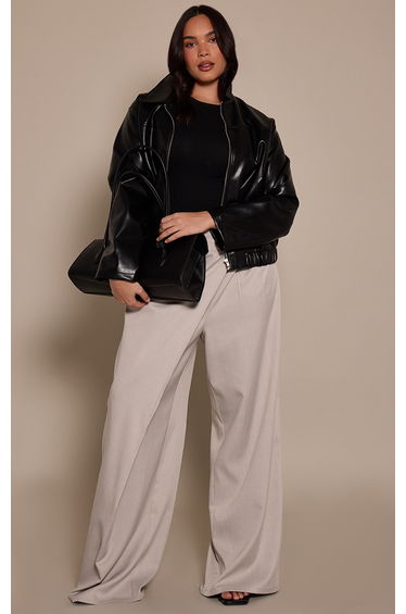 Plus Grey Woven Wrap Front Trousers