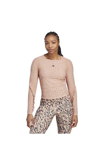 بلوزة يوغا بأكمام طويلة بطبعة