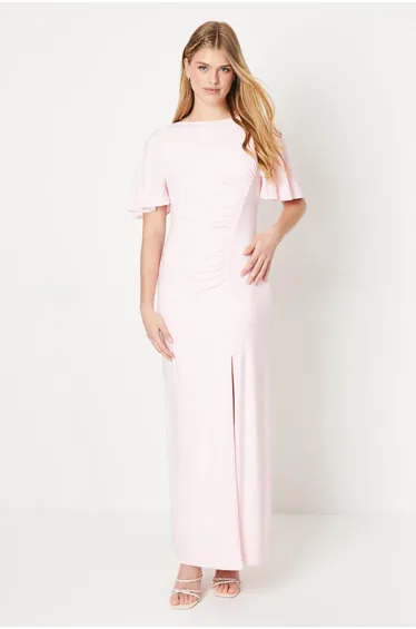Debut London by Coast Angel Sleeve Twist Back Jersey Bridesmaid Dress - blush