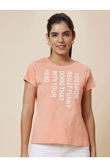 Slogan Print Round Neck Cotton Boxy Fit T-Shirt