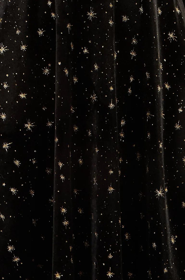 Yumi Black Velvet Skater Dress With Foil Star Print - 5