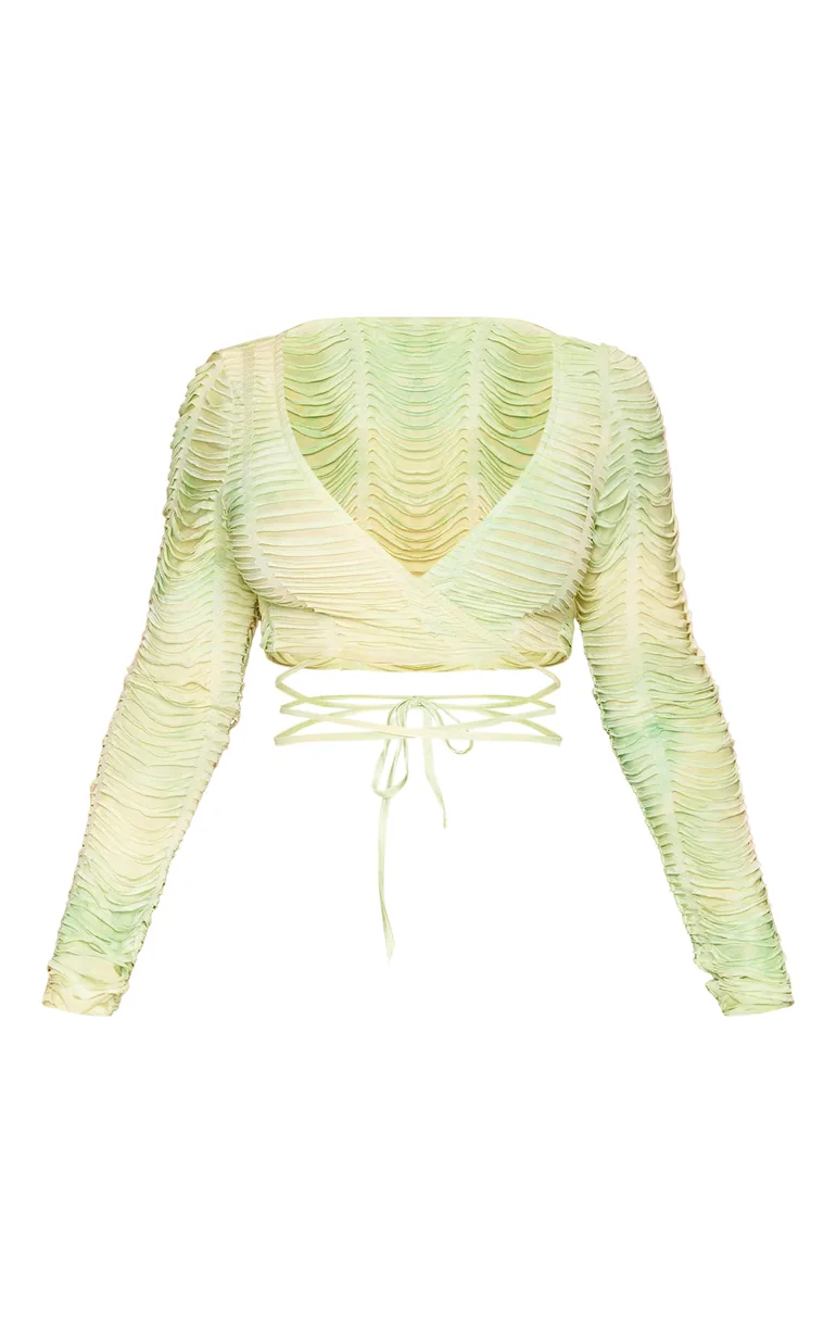 Shape Green Shredded Seamless Tie Crop Top - 4