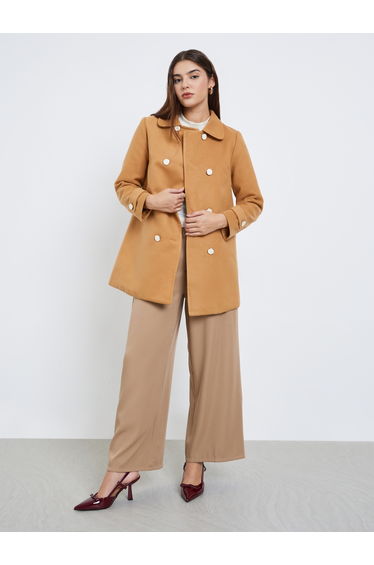 Brown Oversized Suede Look Buttoned Coat