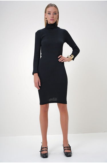 Women's Black Camisole Turtleneck Dress