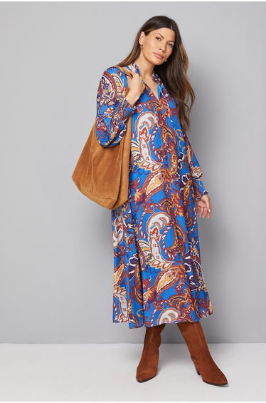 Paisley Ruffle Collar Midi Dress