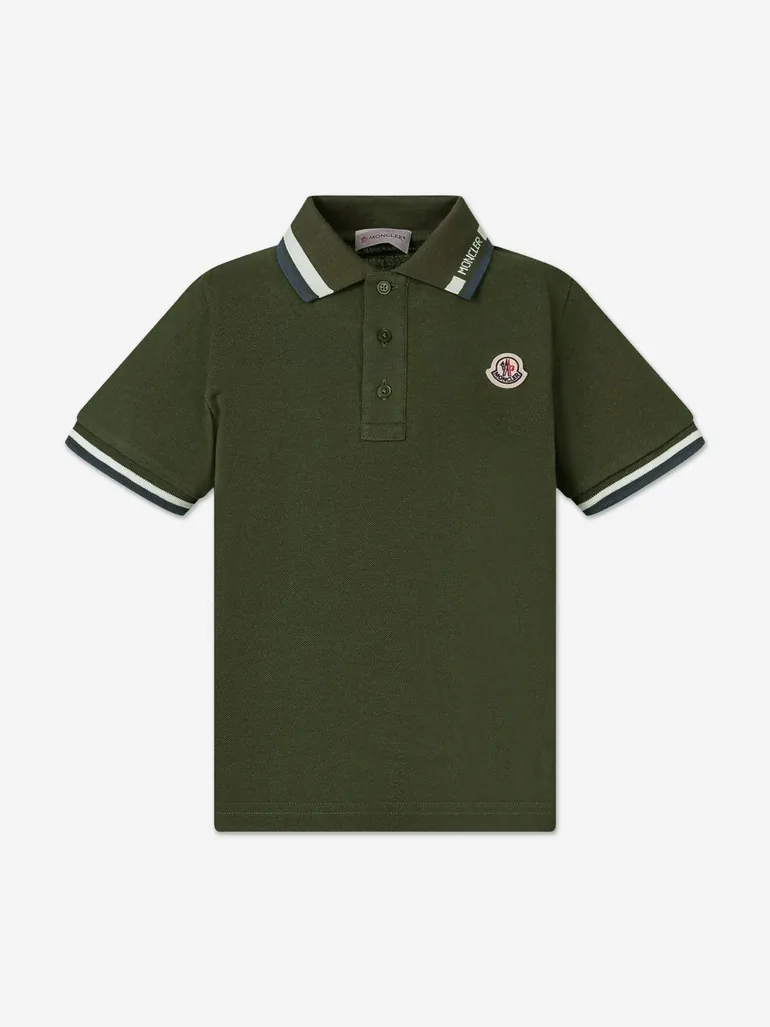 Moncler Enfant Boys Cotton Logo Polo Shirt in Green