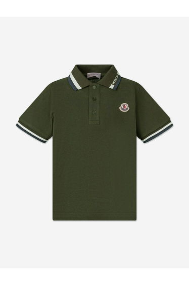 Moncler Enfant Boys Cotton Logo Polo Shirt in Green