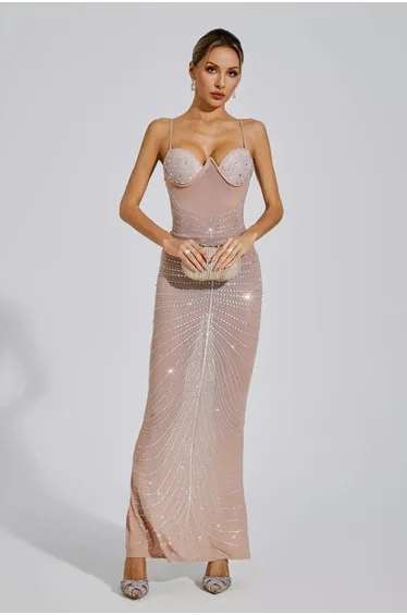 Violeta Apricot Maxi Sequins Dress