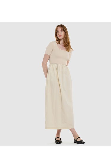 BCBG REGULAR MAXI DRESS FLATKNIT WITH POPLIN